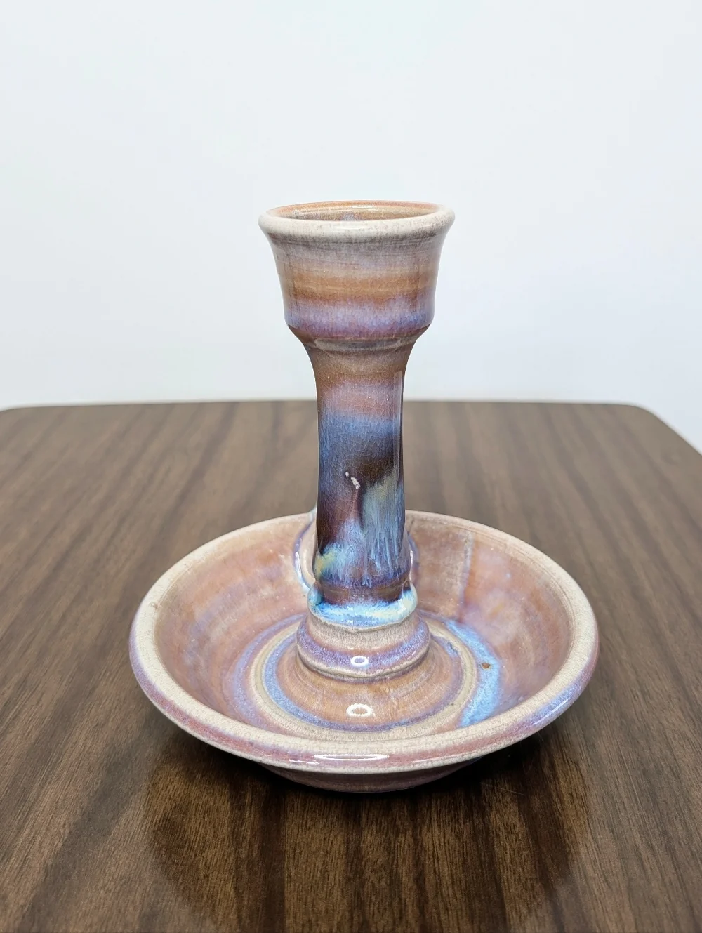 Light Purple, Blue, Tan Handmade Studio Pottery Ceramic Chamber Candle Holder